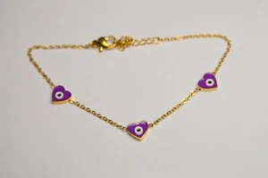 ASIATISCHES 14K GOLD GEROLLTES LILA TEUFELSAUGE DAMEN HERZ ARMBAND - Bild 1 von 5