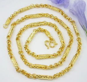 ¡Bonito! COLLAR CADENA TAILANDESA MIX LINK 24" 5,3mm BAHT 22K 24K Oro Amarillo GP GT1 - Imagen 1 de 5