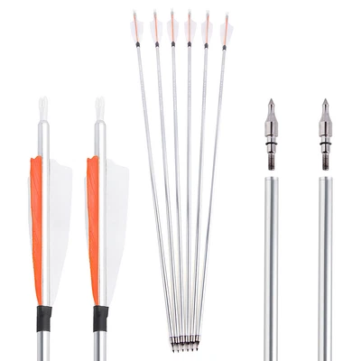 30in Aluminum Arrow SP500 Turkey Feather Screw Points Archery Bow Hunting Target - Image 1 of 4