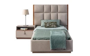 Beige Kinderzimmergarnitur Designer Einzelbett Holz Nachttisch 2tlg Set - Bild 1 von 4