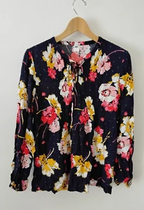 Top Campesino Boho Manga Larga Pintuck Azul Floral Azul Marino Antiguo Para Mujer Usado en Excelente Condición - Imagen 1 de 8