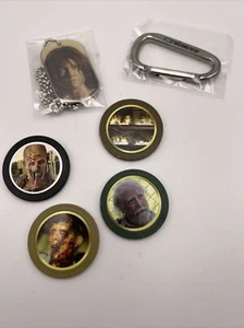 AMC Walking Dead Merch Lot 4 Pogs Maggie Dog Tag Necklace Carabiner 2014 Hershel - Picture 1 of 9