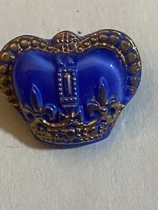Button Blue Crown Antique Satin Glass With Gold Trim 5/8” - Picture 1 of 6