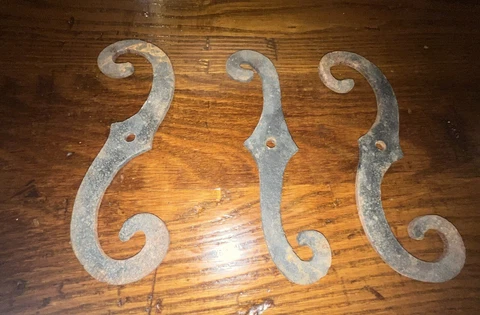 Lot of 3 S-Shaped Shutter Dogs Iron Hardware - Vintage 7-1/2" Long Cover
