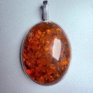 MASSIVE 53.21 CT Baltic Honey Amber Bypass Sterling Silver Oval VTG Pendant MCM - Picture 1 of 9