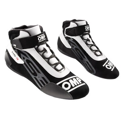 OMP KS3 KS-3 KARTING BOOTS BLACK & WHITE SUEDE LEATHER / KART TRACK DAYS