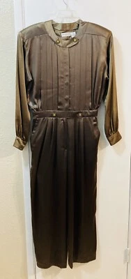 LIZ CLAIBORNE DRESSES Jumpsuit Olive Green Formal Evening Dressy Pleated 14 - Image 1 of 4