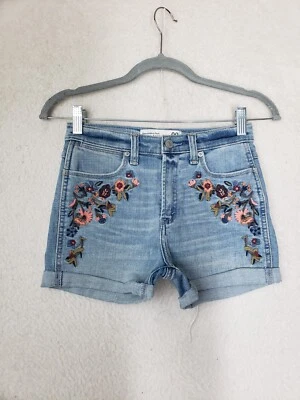 Abercrombie Fitch Mujer Corto 00 Azul Mezcla Algodón Tiro Alto Floral Bordado Foto 1 de 4