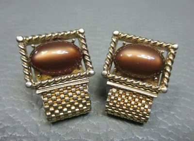 Vintage Brown Lucite Wrap Around Yellow Gold Plated Cuff Links  - Image 1 of 3