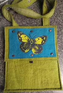 VTG Y2K Hand Made Olive Green Woll Crossbody Shoulder Bag Purse-13x12 - Picture 1 of 10
