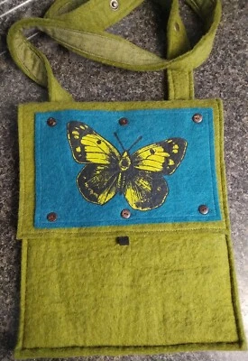 Bolso Bandolera Bolso de Hombro Cartera De Colección Y2K Hecho a Mano Lana Verde Oliva-13x12 Foto 1 de 4