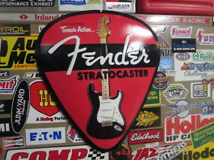 Fender STRATOCASTER PICK DISPLAY SIGN Electric Vintage Cool Look Metal Embossed  - Picture 1 of 6