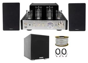 Rockville BluTube Bluetooth Tube Amplifier+6.5" Black Bookshelf Speakers+8" Sub - Picture 1 of 12