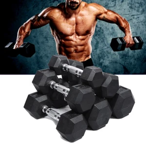 1KG-55KG Rubber Hex Dumbbell Fitness Home Gym Exercise Strength Weight Set Pair - Picture 1 of 41