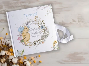 PERSONALISED POOH BEAR CHRISTENING HARD COVER GUEST BOOK/ SCRAPBOOK MEMORY ALBUM - Picture 1 of 4