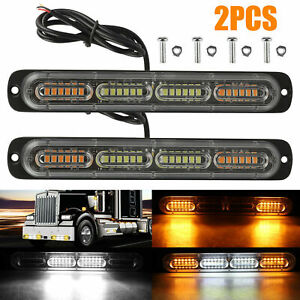 2x Amber/White 24 LED Car Truck Emergency Warning Hazard Flash Strobe Light Bar