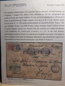 Storia Postale 1925 Bellissima Affrancatura Su Assicurata Con Certificato - Foto 1 di 7