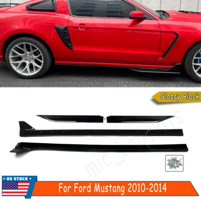 For 2010-2014 Ford Mustang GT500 Style Side Skirts Rocker Panel Black W/ Winglet - Image 1 of 4