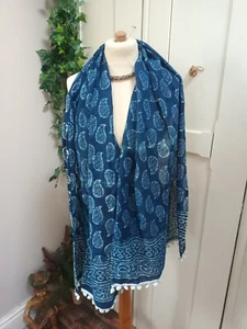 Baumwolle Blockprint Indigo Blau Schal Sarong Handarbeit Boho - Bild 1 von 4