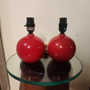 VTG Pair MCM 1960s 70s Red Ceramic Ball/Orb Round Table Lamp, Boudoir Lamp - Picture 1 of 8