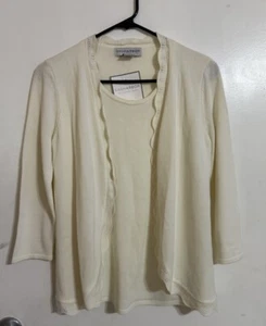 Sag Harbor Woman Sweater Petite 2-Layer 1-Pc Creme Cardigan w/Tank Pullover S - Picture 1 of 13