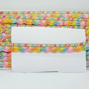 2cm gold Pastel multicolour Scalloped edge BRAID embroidered ribbon trimming - Picture 1 of 1