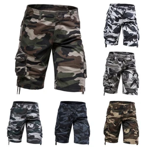 Mens Cargo Shorts Army Combat Camouflage Cotton Work Casual Half Pants Trousers - Picture 1 of 27