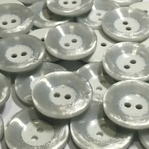 HOT! Silver Glitter/White Italian Designer Poly Button 15mm 23mm 2hole - Picture 1 of 6