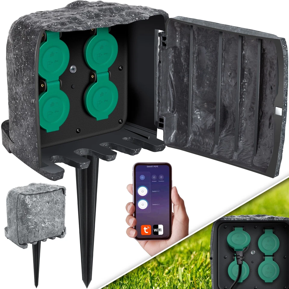 KESSER® Gartensteckdose WiFi 4 Außensteckdose Steckdosenstein Energiesäule Stein - Bild 1 von 1