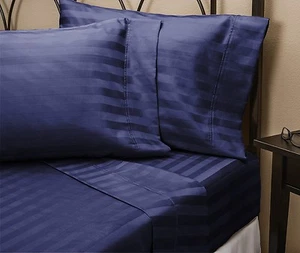 Juego de FUNDA DE ALMOHADA 1000 hilos 100 % algodón egipcio 1000 TC KING azul marino a rayas - Imagen 1 de 1