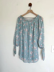 ANTHROPOLOGIE Her Entire Name Says Grace Aqua Floral Chiffon Dress Women’s Small - Picture 1 of 11