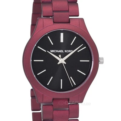 Reloj Michael Kors Slim Runway para hombre, rojo satinado metálico, esfera negra Foto 1 de 4