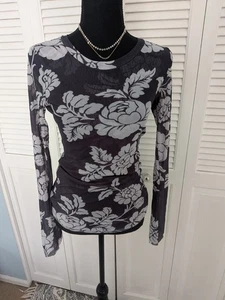 VTG Sweet Pea By Stacy Frati Top Womens Sz L Y2K Sheer Mesh Floral 2000s Snug - Picture 1 of 12