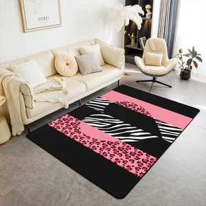 Leopardenmuster Rosa Vorleger 5x6'6" Schwarz Weiß Zebra Streifen Dekorative Teppich... - Bild 1 von 4