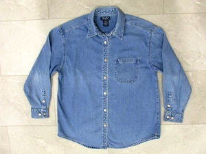Eddie Bauer Mens Denim Shirt Size L Metal Buttons Long Sleeve - Picture 1 of 5