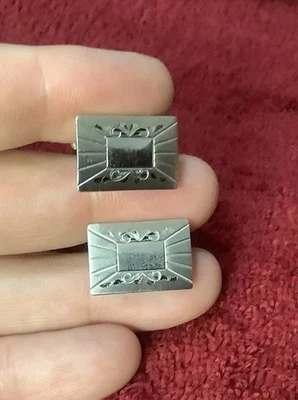 Large Vintage Rectangular Mid Century MCM Sterling Silver Men’s Cufflinks - Image 1 of 3
