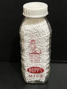 old glass dairy baby bottle Bupp’s Dairy “Mary Had A Little Lamb” with filler - Picture 1 of 8
