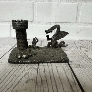 Figura Heekin Peltre Castillo Dragón Matando Fantasía Mística - Imagen 1 de 10