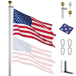 Yescom 20FT Aluminum Flagpole Kit with Tire Mount Base Flag Ball Top Travel Car - Picture 1 of 12