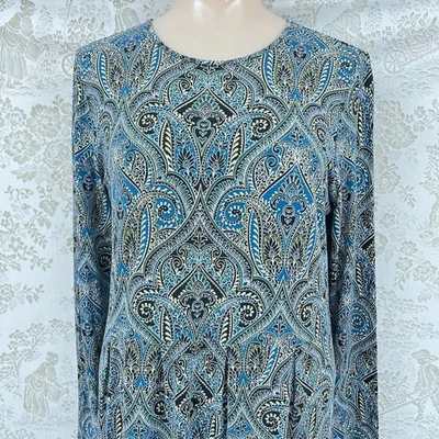 J.Jill Colección WEAREVER Azul Paisley Manga Larga Top Túnica Pequeño Bohemio Kni Foto 1 de 4