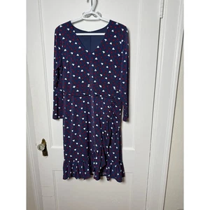 Talbots Navy Blue Heart V-neck Long Sleeve Faux Wrap Knit Dress Women's 12 - Picture 1 of 9