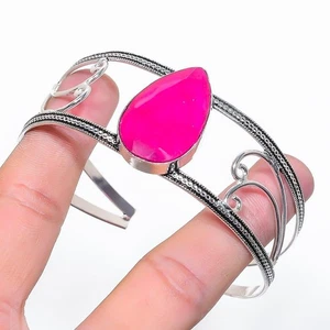 Ruby(Simulated) Gemstone Handmade 925 Sterling Silver Cuff Bangle Adj. k889 - Picture 1 of 2
