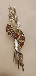 HUGE Gorgeous Vintage Unsigned Coro 4" Rhinestone Spray Brooch PIn - Picture 1 of 7