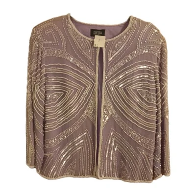 Papell Evening Beaded Jacket Art Deco Size Small Lilac W/ Beads Sequins & Pearls - Image 1 of 4