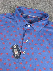 Johnnie O Polo Shirt Mens Small Blue Horses All Over Print Performance Golf NWT - Picture 1 of 10