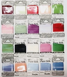 20 Bucilla Pure Silk Embroidery Ribbon 20 Different Colors Solid & Variegated - Picture 1 of 5