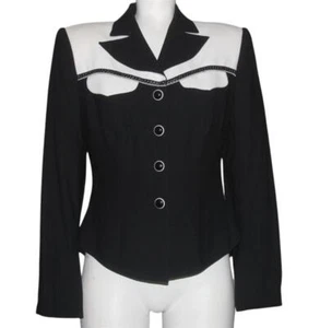VTG Alberto Makali White Black Embellished Trim Fitted Blazer Jacket Wm's 6 Nice - Picture 1 of 1