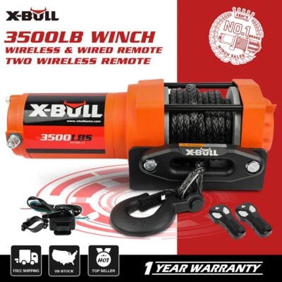 X-BULL Electric Winch 3500lbs 12V Synthetic Rope Wireless Remote Trailer ATV UTV Foto 1 de 4