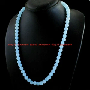 Natural 6/8/10mm Blue Chalcedony Gemstone Round Shape Beads Necklace 18'' - Picture 1 of 15