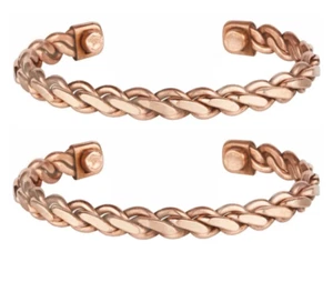 2 Pack Pure Copper Magnetic Bracelet Arthritis Pain Therapy Cuff Heavy Twist - Picture 1 of 5